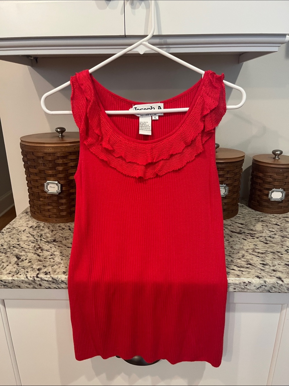 Joseph A Bright Red Sleeveless Knit Dress with Ruffle Neck